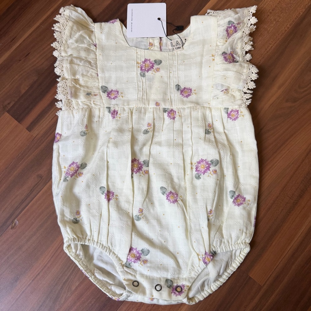 Lali Kids Floral Baby Romper with Lace Trim